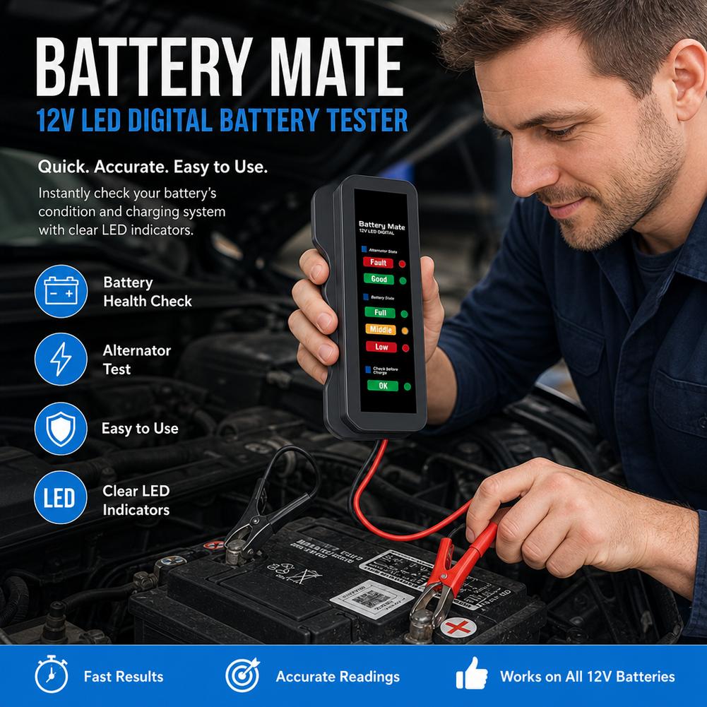 Alternator Tester Digital Diagnostic Tool - 12V Digital Alternator Tester 6 LED