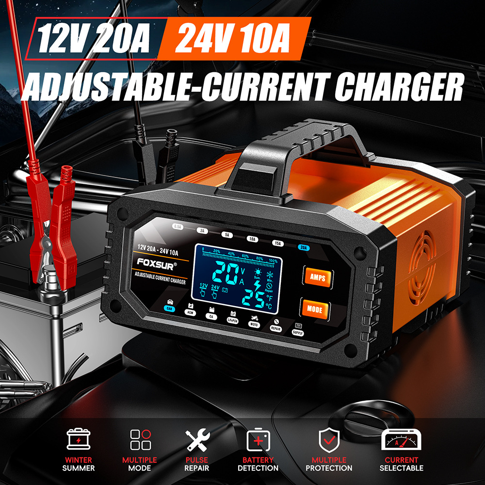 Smart Car Battery Charger 12V 24V 20A - 12V/24V Portabl 0.5A-20A Car ATV Motorcycle