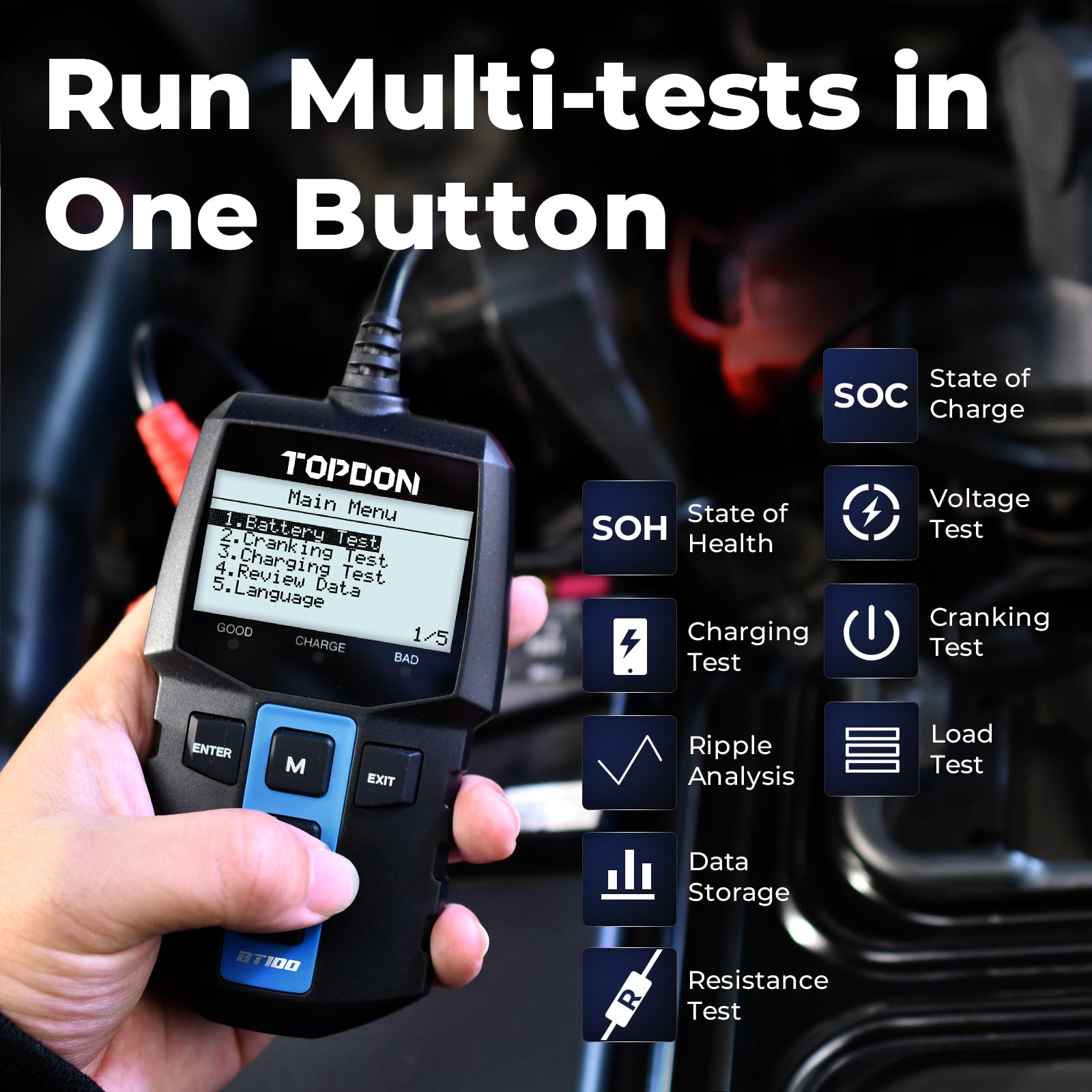 TOPDON BT100 12V Digital Batte - Car Battery Load Tester Digital Cranking ulasan dan harga