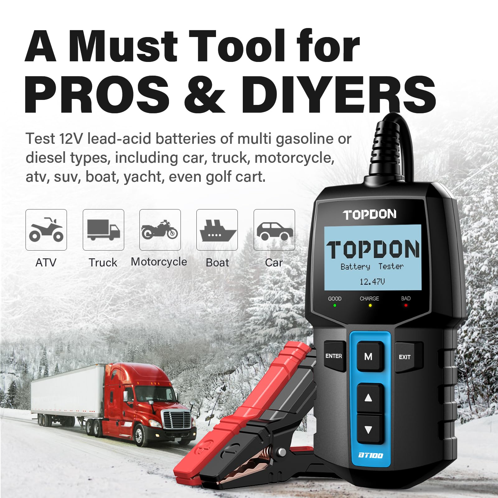 TOPDON BT100 12V Digital Batte - Car Battery Load Tester Digital Cranking ulasan dan harga