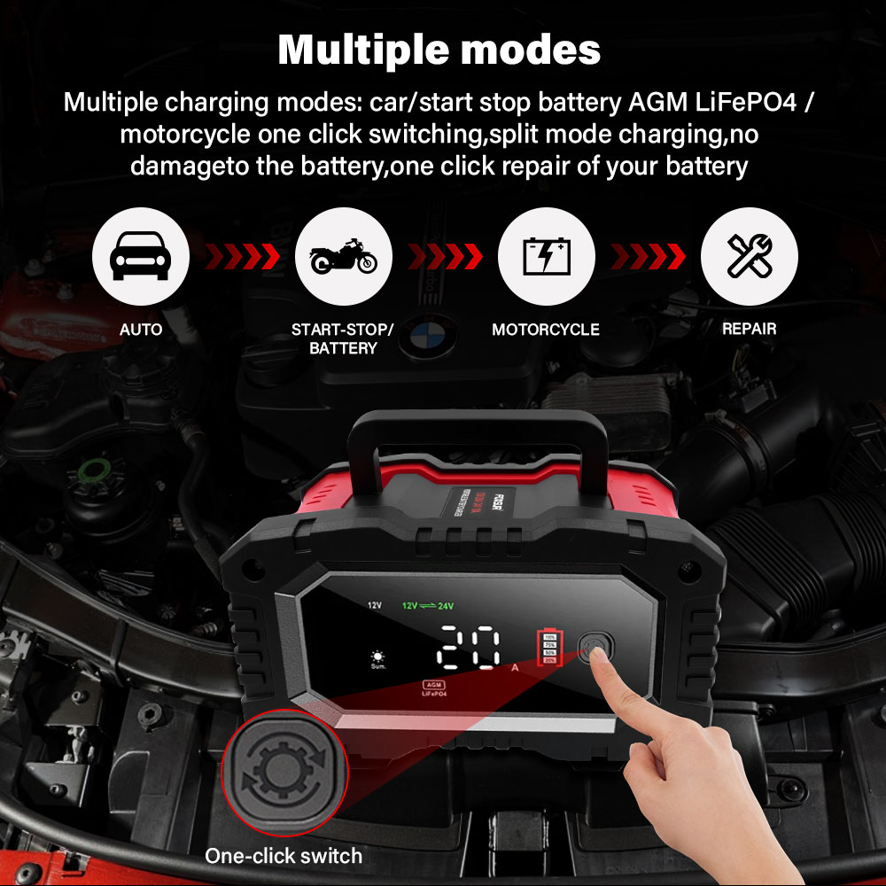 New 20A/10A Car Motorcycle Bat - Smart Car Battery Charger 12V 24V 20A ulasan dan harga