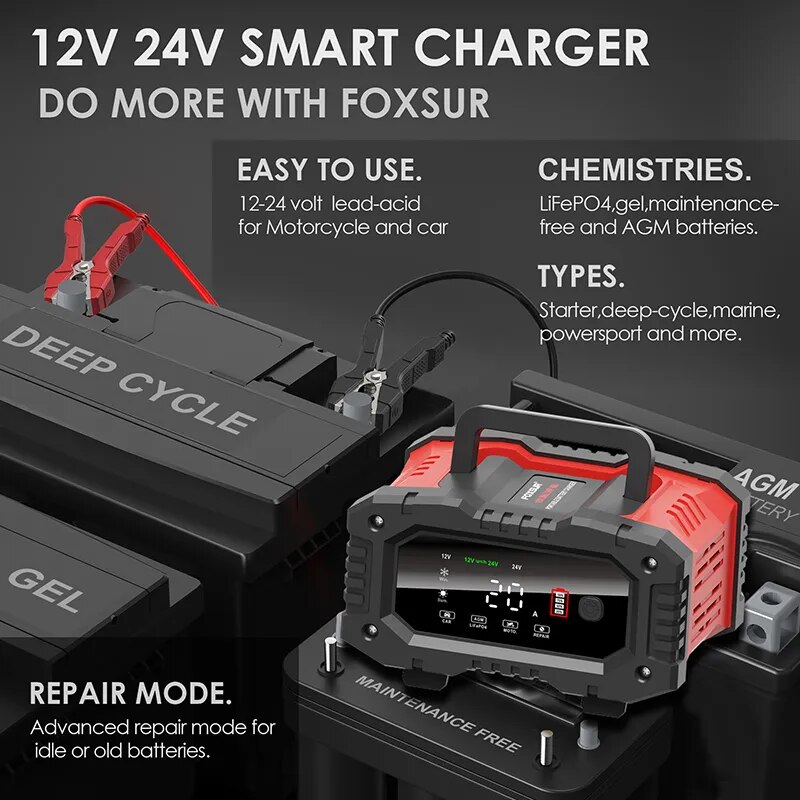 20A/10A Car Motorcycle Battery - Smart Car Battery Charger 12V 24V 20A ulasan dan harga