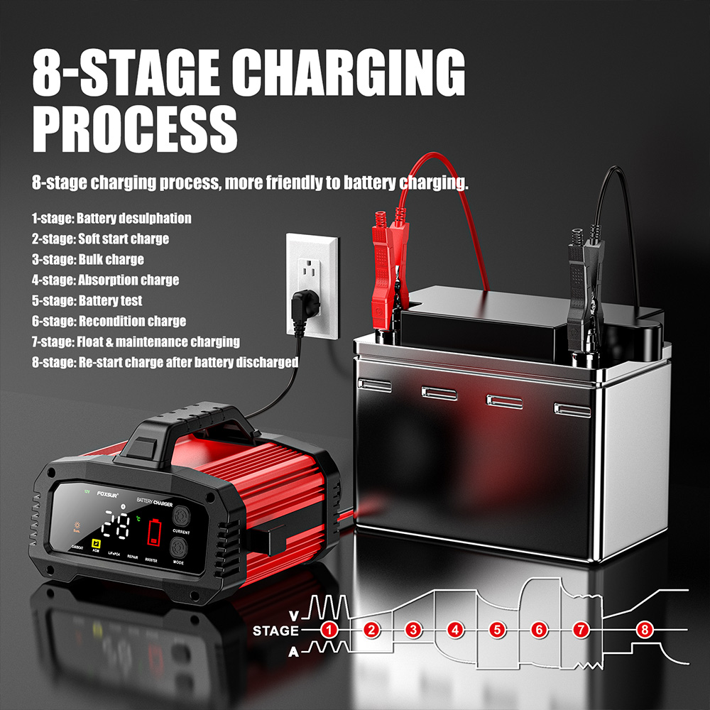 FOXSUR 20A/10A Car Moto Batter - Smart Car Battery Charger 12V 24V 20A ulasan dan harga