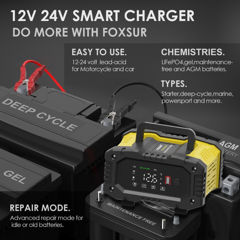 FOXSUR Car Motorcycle Battery  - Smart Car Battery Charger 12V 24V 20A ulasan dan harga