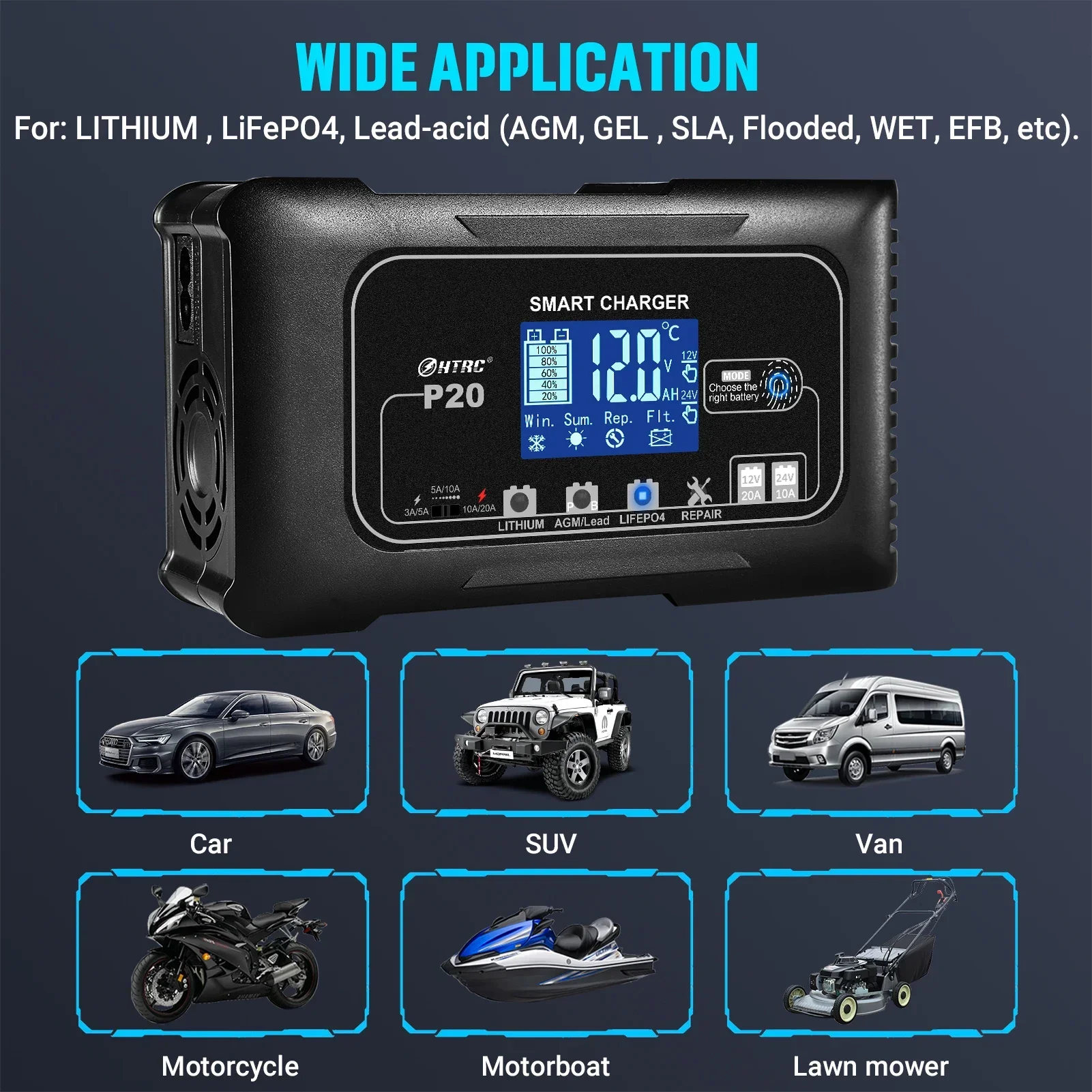 12V 24V 20A Smart Battery Char - Smart Car Battery Charger 12V 24V 20A ulasan dan harga