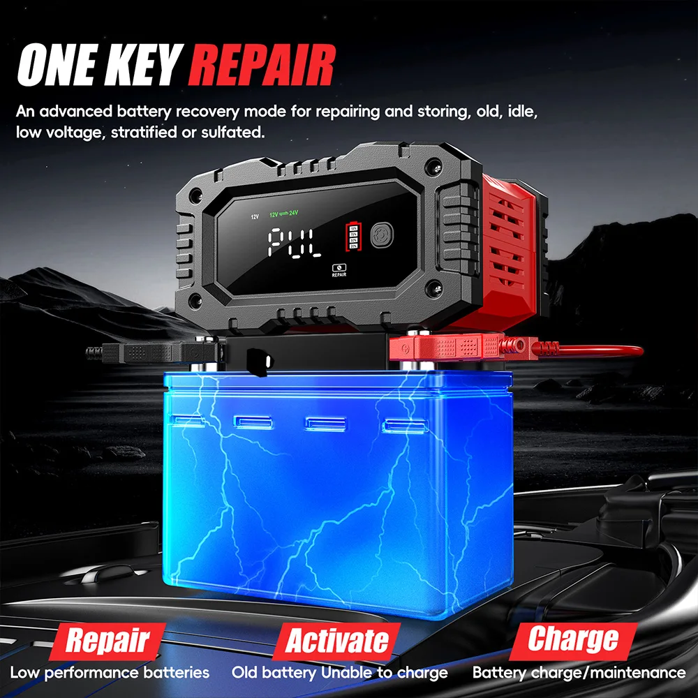 FOXSUR 20A/10A Car Motorcycle  - Smart Car Battery Charger 12V 24V 20A ulasan dan harga