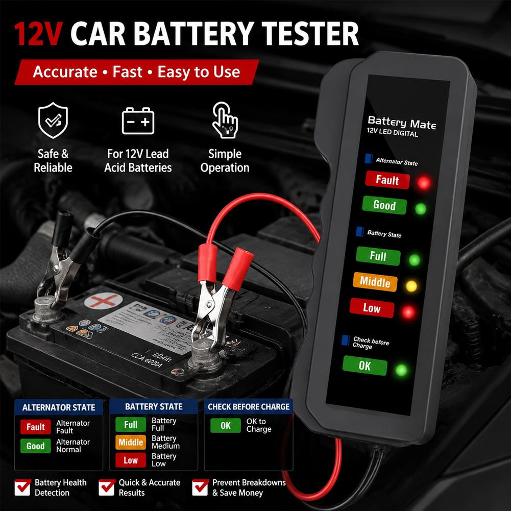 Car Battery Tester 12V Digital - Alternator Tester Digital Diagnostic Tool ulasan dan harga